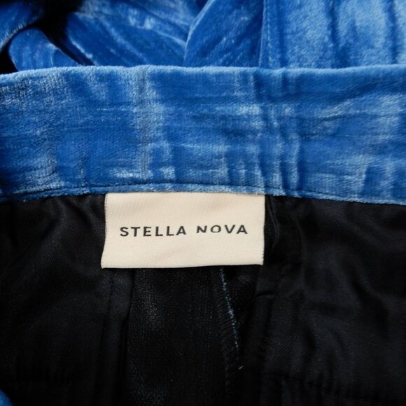 STELLA NOVA Livi PANTS Size 36 S Blue Crushed Velvet Straight Leg Pockets NEW - Picture 8 of 14